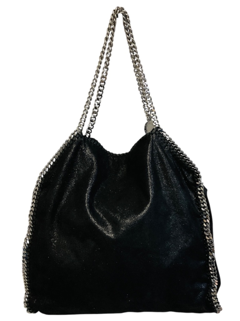 STELLA MCCARTNEY BLACK FALABELLA FAUX LEATHER SHAGGY DEER TOTE BAG